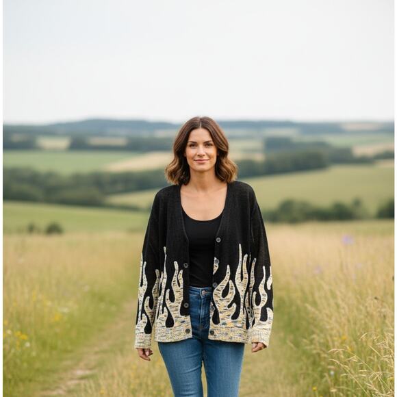 Urban Outfitters Sweaters - Urban Outfitters Cardigan Sweater Womens Medium Dark Gray Flame Oversized Boho